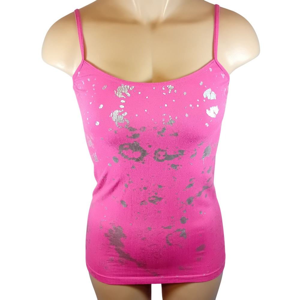 Y2K 725 Originals Junior Camisole Hot Pink Metallic Paint Splatter Print L 14-16